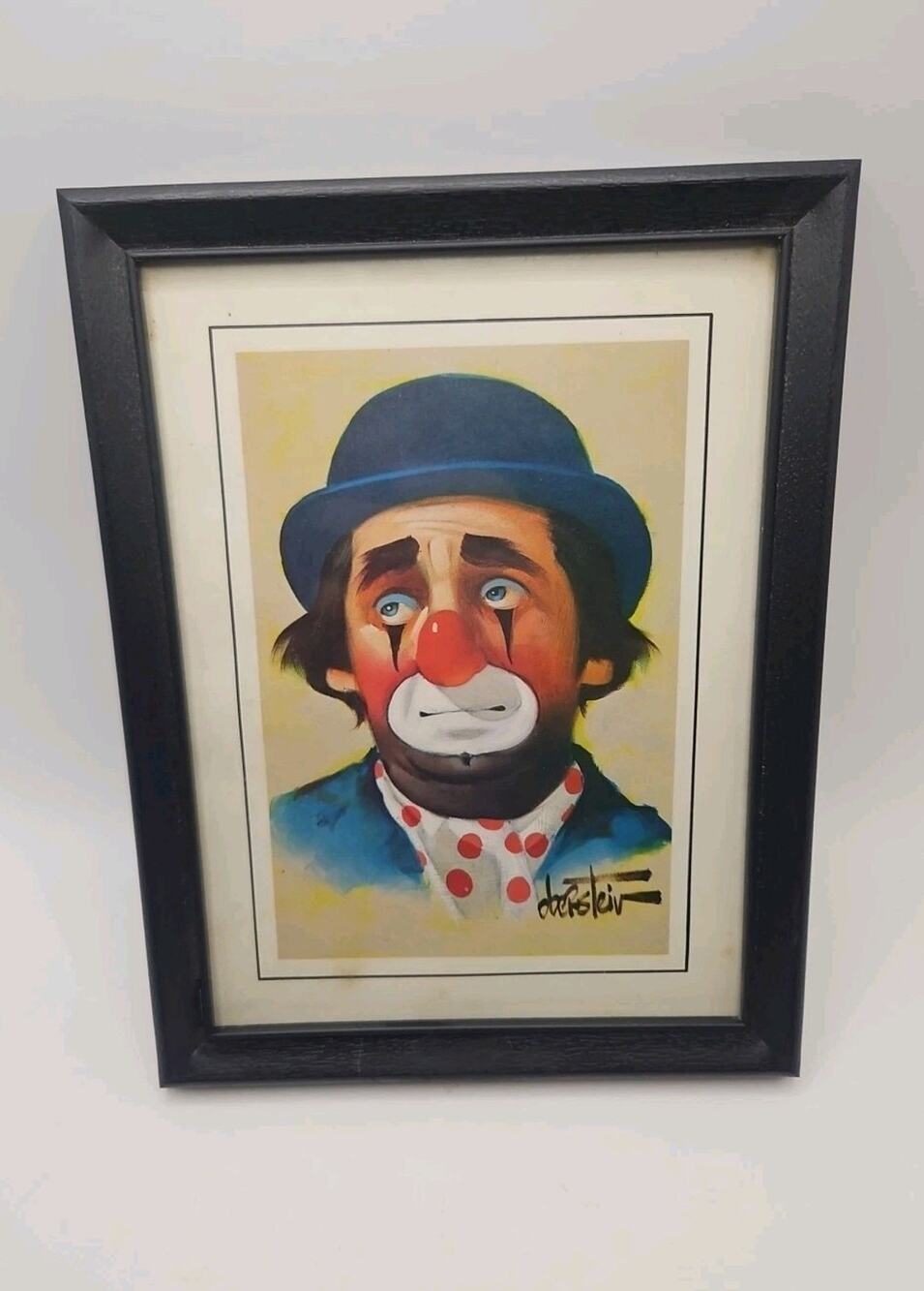 Vintage Oberstein Clown print 9” x 7” frame Rare Small size Antique Sad Clown